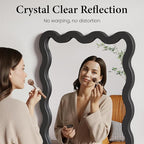 22"x30" Matte Black Wavy Wall Mirror for Powder Room & Vanity, Solid Wood Squiggle Mirror, Small Asymmetrical Irregular Mirror, Funky Aesthetic Decor, Vertical/Horizontal