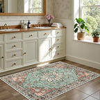 2x3 Area Rugs Living Room Rug: Washable Vintage Distressed Floral Rug No Slip Stain Resistant Soft Carpet Indoor Large Carpets for Bedroom Dining Room Farmhouse Nursery Hallway Home Office Brown Green