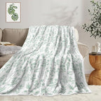 Floral Fuzzy Blanket Green Floral Throw Blanket, Botanical Flowers Blankets, Soft, Flannel, Warm, Boho Flowers Bed Blankets All Season for Couch Bedroom Living Room 60X90 Inch