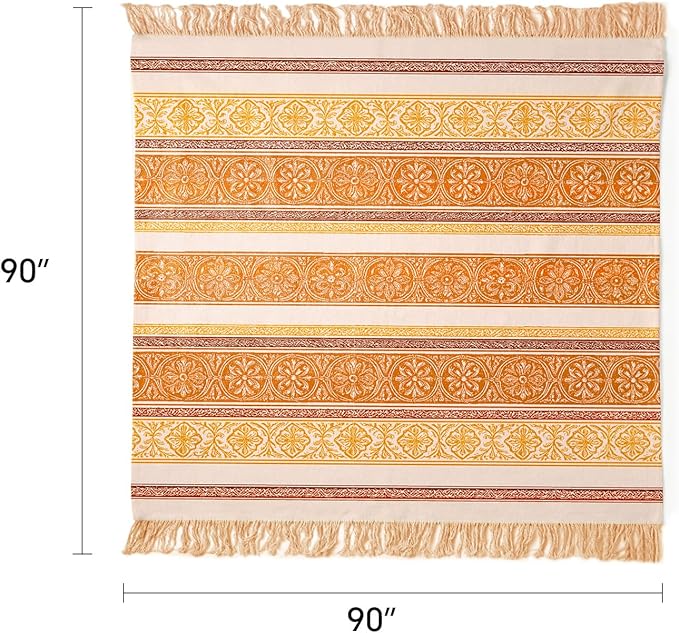 100% Cotton Boho Throw Blanket for Home Decor – Classic Farmhouse Quilt Bedding, Muslin Blankets for Adults, Vintage Woven Decorative Blanket for Couch, Bed Layering Use, Bohemian Stripe, 90"x90"