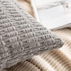 MIULEE Pack of 2 Corduroy Decorative Euro Sham Throw Pillow Covers 26x26 Inch Soft Boho Striped Pillow Covers Modern Farmhouse Home Decor for Sofa Living Room Couch Bed Light Grey