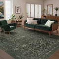 5x7 Area Rugs for Living Room Bedroom, Washable Rug, Green Vintage Floral Boho Rug, Non Slip & Low Pile Faux Wool Thin Carpet for Indoor Dining Room and Kids Room(Green 5x7ft)