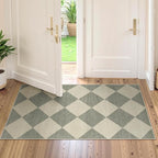 Beeiva Checkered Rug Runners for Hallways Non Slip, 2x4 Washable Runner Rug for Kitchen Ultra Thin Green Entryway Runner, Gingham Diamond Decor Farmhouse Throw Carpet for Bathroom Laundry
