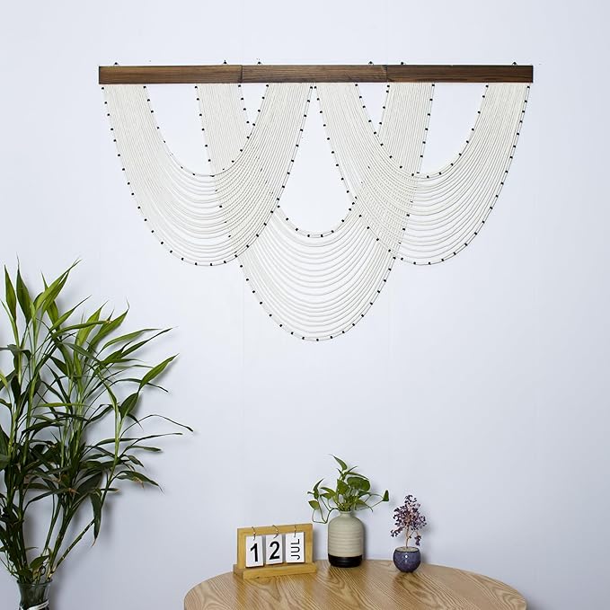 HVEST Large Macrame Wall Hanging Boho Decor- White Bohemian Macrame Wall Art- Geometric Modern Craftsmanship Handmade Woven Tapestry for Bedroom Living Room Backdrop- 47W X 30L inches
