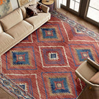Area Rug 10x12 Rug Machine Washable Non-Slip Low Pile Print Pattern Western Rug for Living Room Bedroom Entryway Tribal Series-Red/Orange