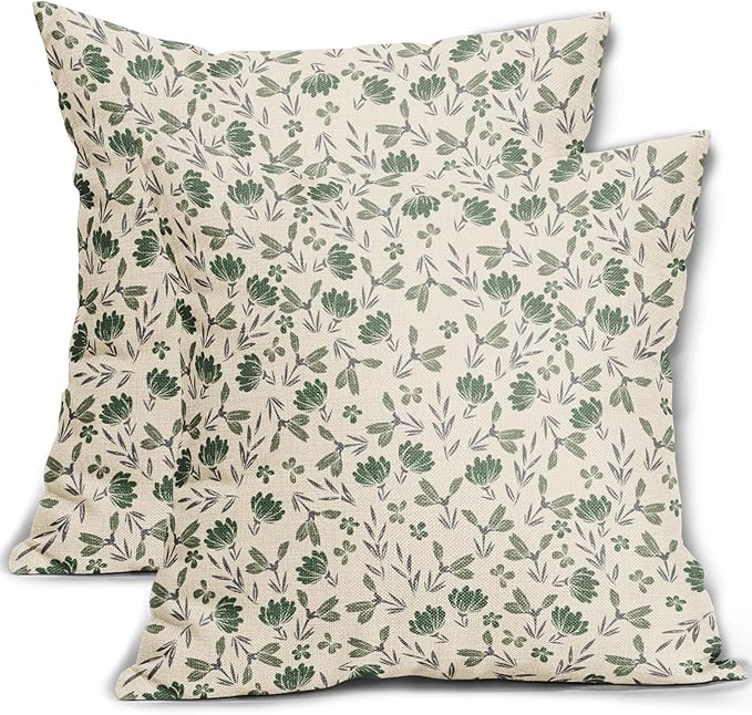 Sage Green Grey Floral Pillow Covers 20x20 Set of 2 Vintage Rustic Old Style Cute Small Flower Print Decorative Outdoor Pillowcases Farmhouse Throw Cushion Case Decor for Couch Sofa Bed