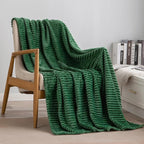 MIULEE Fleece Throw Blanket for Couch 300GSM Super Soft Lightweight Plush Striped, Dark Green Warm Cozy Breathable Ribbed Blanket for Bed/Sofa, Throw Size 50"x60"