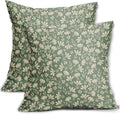 Spring Sage Green Pillow Covers 18x18 Set of 2 Vintage Floral Rustic Old Style Cute Flower French Print Decorative Outdoor Pillowcases Seasonal Farmhouse Throw Cushion Case Decor for Couch Sofa Bed