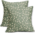 Spring Sage Green Pillow Covers 18x18 Set of 2 Vintage Floral Rustic Old Style Cute Flower French Print Decorative Outdoor Pillowcases Seasonal Farmhouse Throw Cushion Case Decor for Couch Sofa Bed
