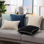 decorUhome Chenille Soft Cozy Throw Pillow Covers 16x16 Set of 2, Modern Farmhouse Boho Velvet Decorative Pillow Cases with Stitched Edge for Couch Sofa Bed Home Decor, Poseidon