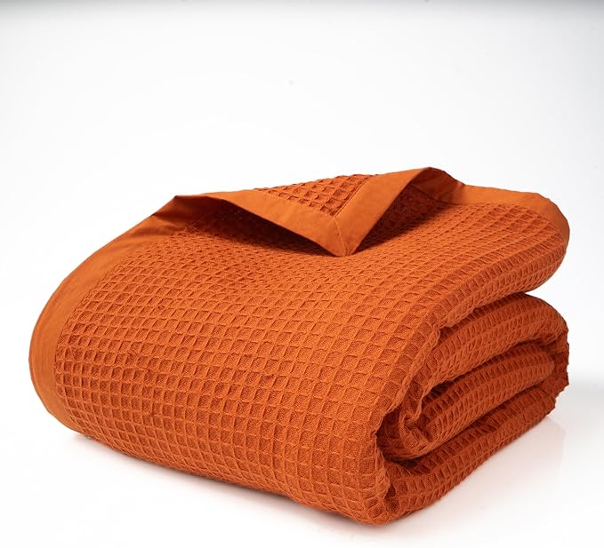 Salt Earth GOTS Certified 100% Organic Cotton Throw Blanket, 55"X60" Blankets & Throws for Bed, Throw Blanket for Couch,Modern & Cozy Blanket, All Season Waffle Blanket, Soft Blanket (Cinnamon Stick)