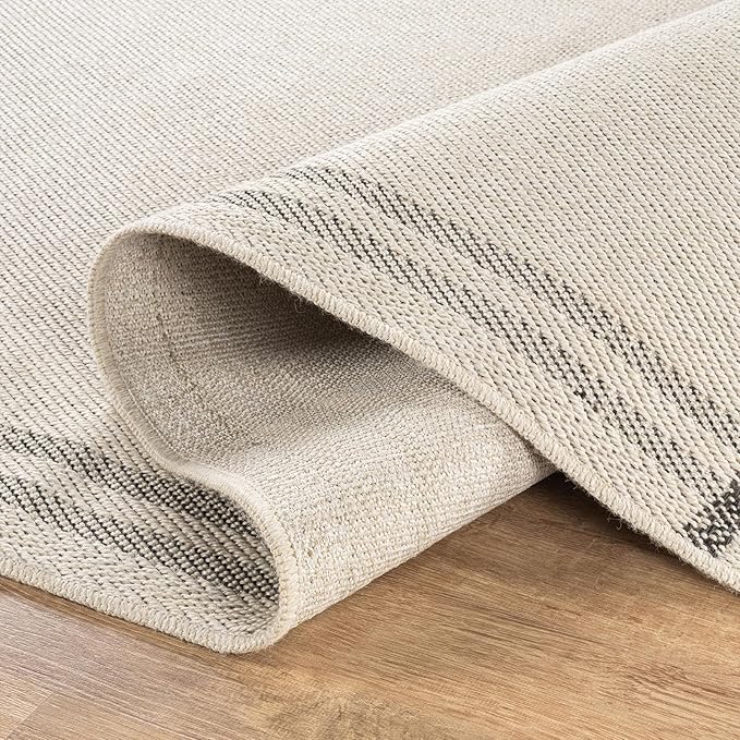 Easy Jute Rugs 5x7 Bordered Bone Color Living Room Indoor Outdoor Area Rug for Patio and Kitchen Rug High Traffic Washable Easy to Clean Solid Boho Woven Design Outside Carpet (5 x 7)