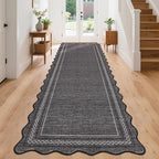 GarveeHome Scalloped Washable Runner Rug 2x8 Entry Rug Non Slip Kitchen Rugs Runner Farmhouse Black Low Pile Hallway Rugs Stain Resistant Carpet for Bathroom Laundry Room, Black