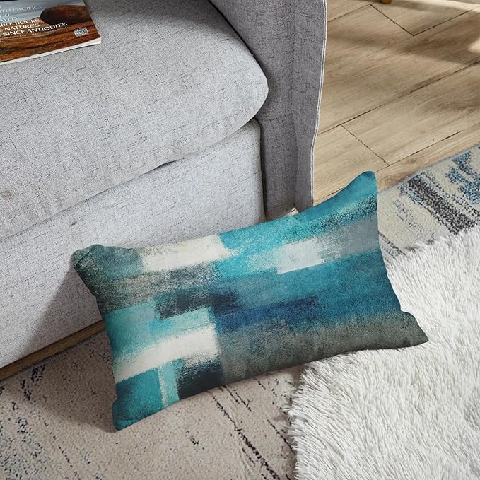 Britimes Throw Pillow Covers Modern Home Art Decor, 12 x 20 Inches Set of 2 Pillow Cases Decorative, Abstract Oil Painting Pillowcases for Bedroom, Living Room, Teal
