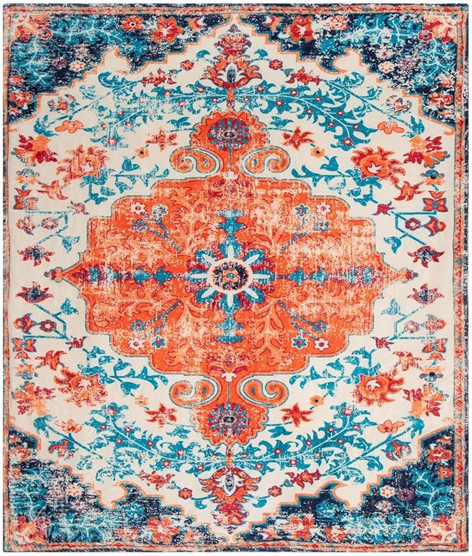 Lahome Rerto Fleece Blanket for Women Boho Bedroom Decor, Small Throw Blanket for Couch Bed Chair Cover, Decorative Fleece Blanket Throws Mom Gift Vintage Home Decor, Bohemian Orange Mutli 50x60