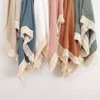 Muslin Cotton Baby Receiving Blanket with Fringe, Boho Bohemian Tassels, Nursery Decor, Boy or Girl Unisex Swaddle Wrap, Use as Throw or Nursing Fringed Blankets (Blush)