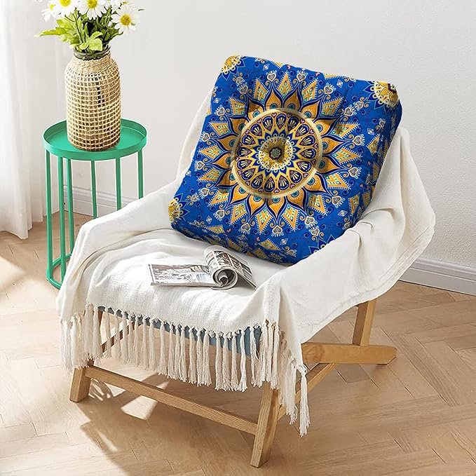 Mandala Meditation Cushion, Boho Meditation Mat, Meditation Pillows for Sitting on Floor, Cushions for Sitting in Home and Outdoor, Square Floor Pillow Cushion Seating for Yoga Accessories 22'' X 22''