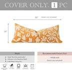 BlissBlush 14x36 Lumbar Pillow Cover for Bed, Yellow Mustard Rectangular Long Throw Pillowcase, Embroidered Velvet Floral Tufted Farmhouse Accent Cushion (Cover Only)