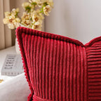 MIULEE Decorative Euro Sham Throw Pillow Covers for Couch Bed Livingroom 26x26 Inch Set of 2 Red Boho Accent Throw Pllows Broadside Striped Patchwork Soft Corduroy Pillowcases