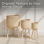 Set of 3 Decorative Planter Pots with Wooden Legs – Bamboo & Pine – Indoor & Outdoor Modern Plant Pot – Decorative Pots for Plants & Home Decor Planters – 22", 26", 30", White
