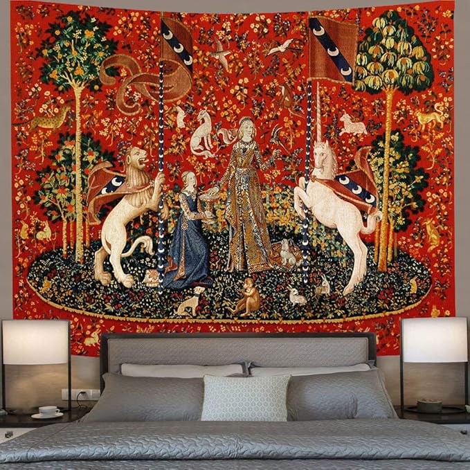 FEASRT Medieval Lady & Unicorn Tapestry for Bedroom, Living Room, Apartment & Dorm Decor - 80x60 Inches