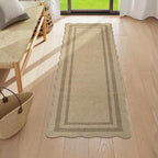 LIVEBOX Scalloped Washable 2x6 Kitchen Runner Rug, Easy Jute Geometric Tan Rugs for Entryway, Indoor Outdoor Non Slip Rug Farmhouse Modern Carpet Door Mat for Porch Bedroom Laundry Room Hallway