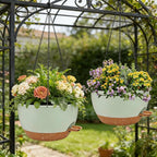 2 Pack 12 Inch Self Watering Hanging Planters for Indoor Plants, Large Green Brown Plastic Hanging Pots with Chains for Outdoor Patio Garden Home Decor Green Brown