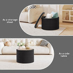 PINPLUS Round Storage Ottoman, Foldable Sherpa Ottoman Footstool Storage with Coffee Table for Living Room, Bedroom, Dorm (Dark Grey)