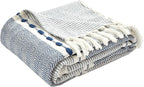 Lush Decor Herringbone Stripe Woven Tassel Yarn Dyed Cotton Tassel Throw Blanket 50" W x 60" L Navy & White - Striped Throw Blankets - Blue Couch Blanket