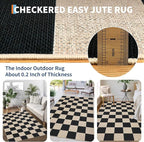 GarveeHome Easy Jute Rugs 2x8 Checkered Kitchen Runner Rugs Non Skid Washable Stain Resistant Indoor Outdoor Rugs for Living Room, Bedroom, Dining, Patio - Farmhouse Style Black