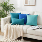 Thmyo 4-Pack 100% Cotton Lumbar Comfortable Solid Decorative Throw Pillow Case, Rectangle Cushion Cover Pillowcase Sublimation Blank Pillow Covers DIY Throw Pillowcase(12x20inch/30x50cm, Lake Blue)