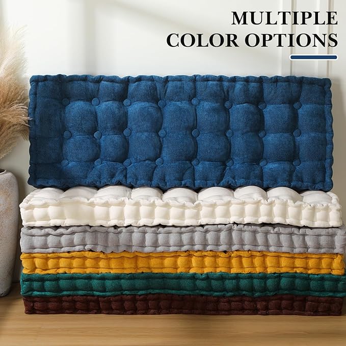 Geelin 48x18 Inch Bench Cushions for Indoor Furniture Window Chenille Velvet Navy Blue Button Tufted Thicken Seat Pad Mat with Memory Foam Sofa Chair Daybed Floor Pillow for Living Room Porch Swing