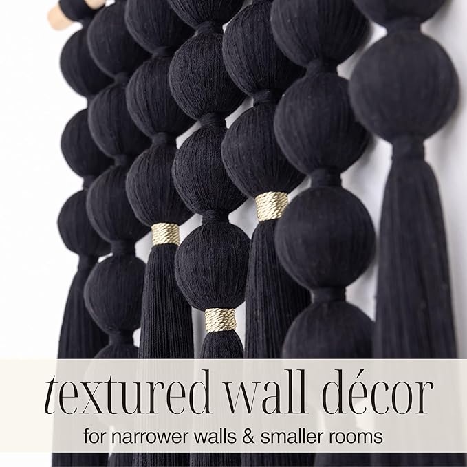 STRONA Handmade Macrame Wall Hanging – 16"W x 23"L Boho Tapestry with Gold Detail, Black Cotton Macrame Wall Art, Organic Modern Decor for Bedroom, Living Room, Entryway, Artisan Handcrafted in India