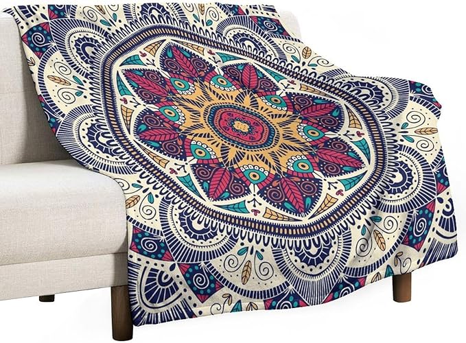 Abstract Mandala Throw Blanket Indian Hippie Bohemian Art Floral Texture Pattern Blanket for Sofa Bed Couch Chair Or Dorm 50"x60"