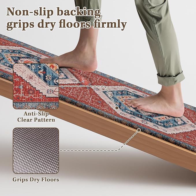 Arttown Kitchen Mats for Floor 2Pcs-Anti Fatigue Non Slip Mats for Kitchen Floor, Cushioned Waterproof & Stain-Resistant Boho Stripe Mat Set