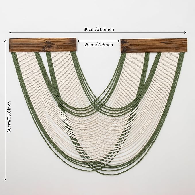 EOBTAIN Green Macrame Wall Hanging Macrame Wall Decor, Handmade Beige Yarn Tassel Boho Tapestry Woven Wall Art for Bedroom Living Room Backdrop Apartment Home Decorations, 23.6x31.5 Inch