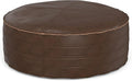 SIMPLIHOME Brody Boho Round Pouf in Distressed Dark Brown Vegan Faux Leather for the Living Room, Bedroom and Kids Room