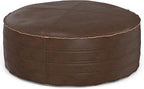 SIMPLIHOME Brody Boho Round Pouf in Distressed Dark Brown Vegan Faux Leather for the Living Room, Bedroom and Kids Room