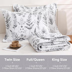 JSD Grey White Floral Quilt Set Twin Size, 2 Piece Printed Bedspreads Coverlet with Pillow Sham, Soft Microfiber Quilted Blanket