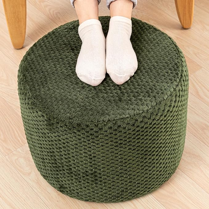 Ottoman Foot Rest Stuffed Round Boho Floor Poof Seating Armchair Foot Stool Floor Cushion Bean Bag Pouf Ottoman 18x18x14 Inch Forest