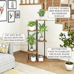 Plant Stand Indoor 5 Tier 6 Potted Metal Wood Plant Shelf, Multiple Flower Pots Corner Tall Plant Holder Stands for Living Room Balcony Bedroom, Rustic Brown