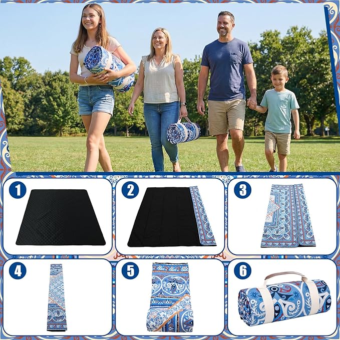 Boho Picnic Blankets 80''x 80'' Extra Large Beach Blanket Waterproof Sandproof Foldable Machine Washable Vintage Grass Lawn Park Mat for Family Camping Party Music Festival