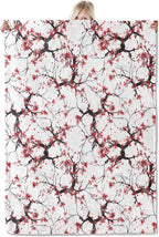Plum Blossom Blanket 40×50 Inch,Japanese Asian Ink Painting Style Lightweight Flannel Throw with Red Flowers on White,Zen Minimalist Art Home Decor,Gifts for Girls,Women