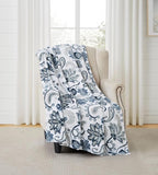 Serafina Home Throw Blanket: Velvety Soft, Durable Fleece Accent for Bed or Couch (Navy Damask and Paisley, 50 x 70 inches)