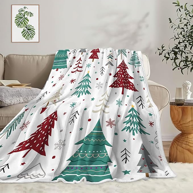 Christmas Throw Blanket Xmas Tree Decor Cozy Fuzzy Warm Winter Super Soft Blankets for Couch Sofa 50 x 60 inch