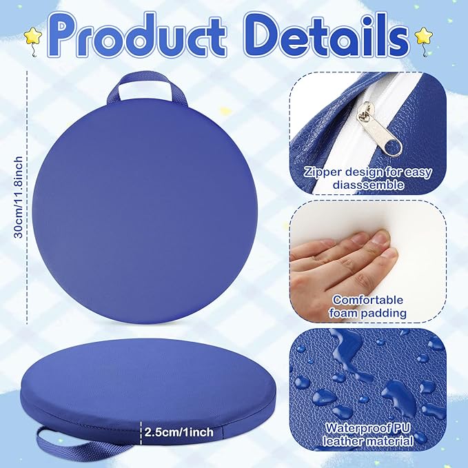 Suzile 12 Pcs 12'' Floor Cushions for Classroom Flexible Floor Seating with Handles Classroom Carpet Cushions for Kids Toddlers Daycare Preschool Furniture (Dark Blue,Round)