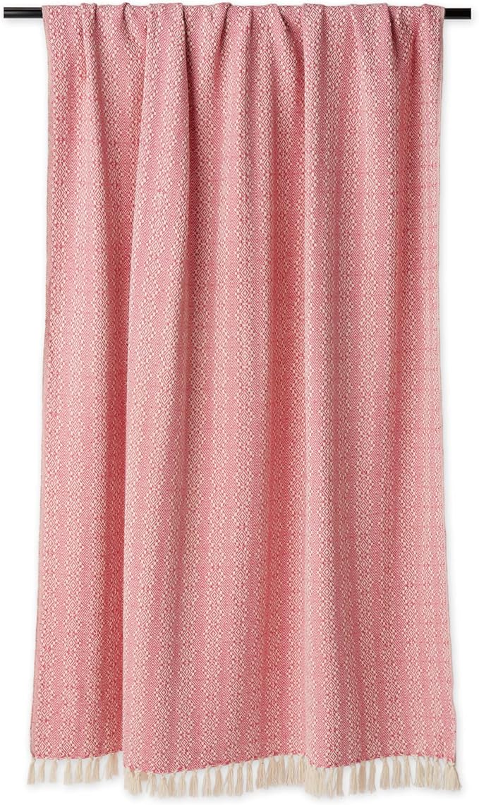 DII Diamond Stitch Woven Throw, Organic Modern, 50 x 60, Rose