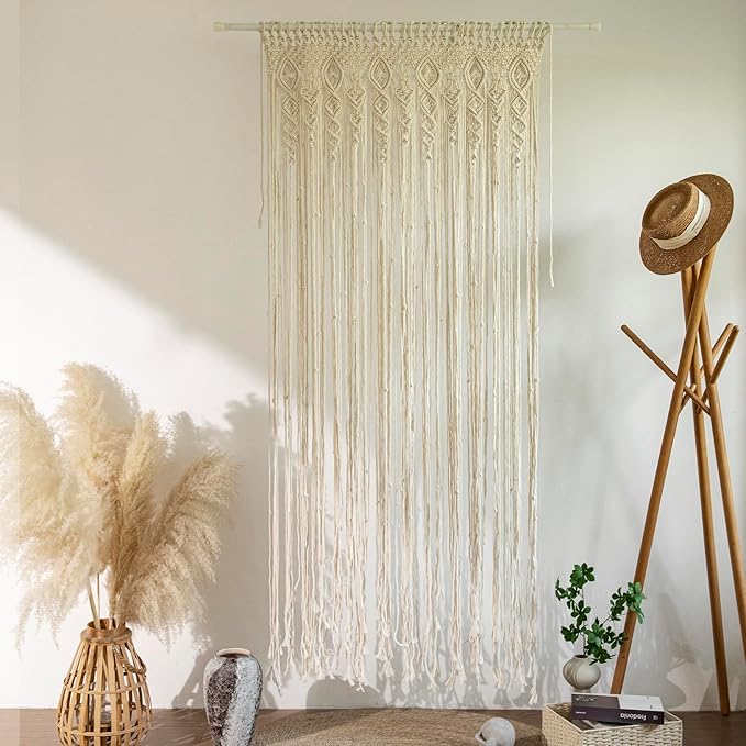 Macrame Bohemian Curtains for Windows Door Curtain Boho Wall Hanging for Doorways Room Dividers Bedroom Decor Wedding Tapestry Living Room Farmhouse Cottage 40x80 inch