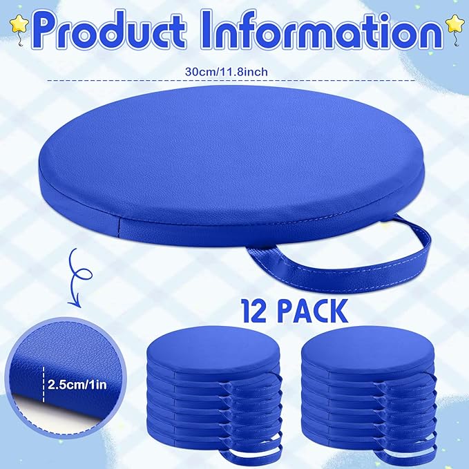 Suzile 12 Pcs 12'' Floor Cushions for Classroom Flexible Floor Seating with Handles Classroom Carpet Cushions for Kids Toddlers Daycare Preschool Furniture (Royal Blue)