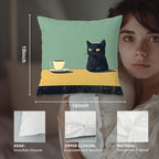 Black Cat Throw Pillow Covers 18x18, Vintage Black Cat Art Painting Decor Pillow Covers, Cats Lovers Mom Grandma Gifts, Aesthetic Cats Drinking Coffee Decor for Room Bedroom